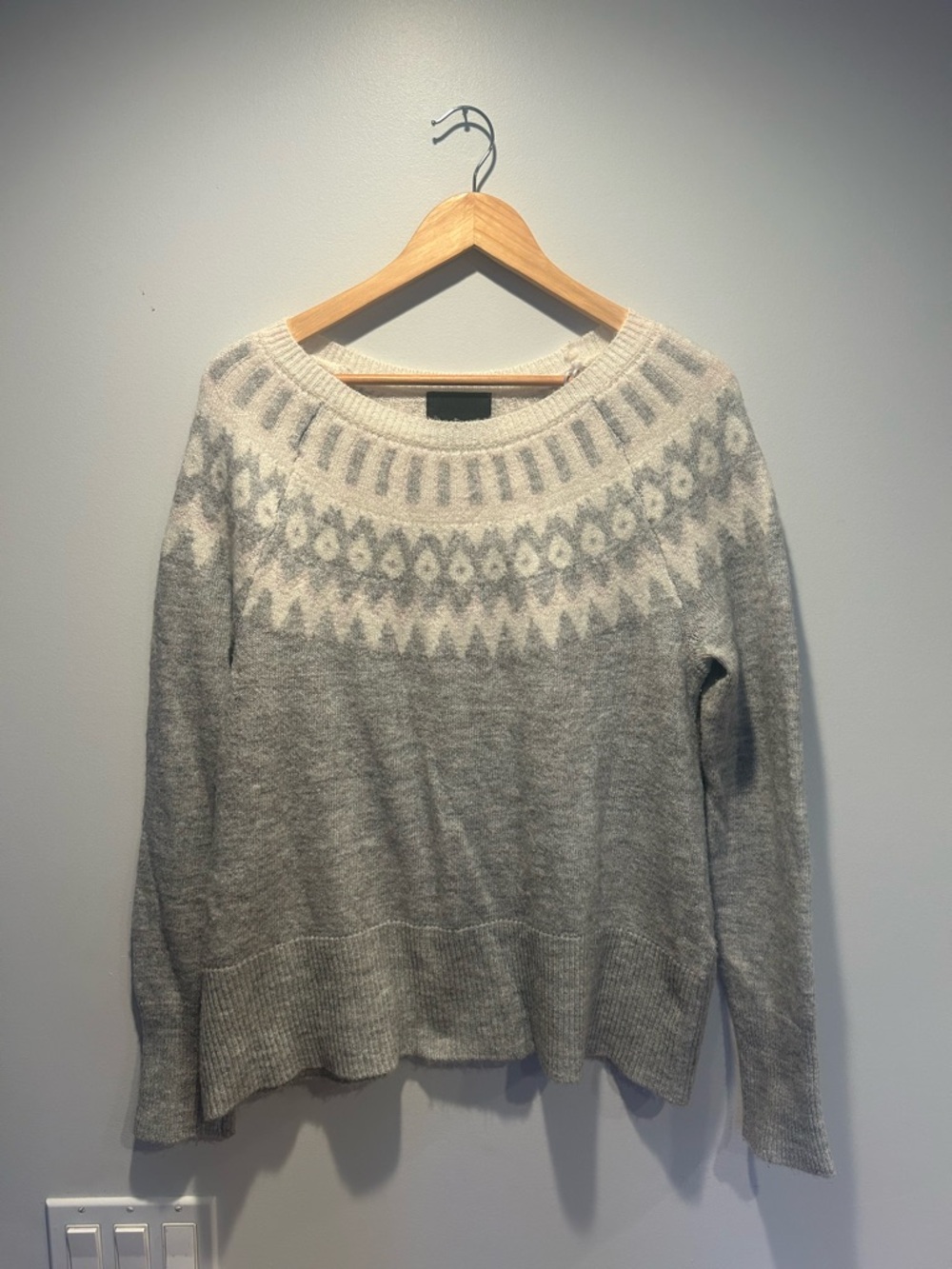 Cynthia Rowley Gray and Cream Fair Isle Crewneck Sweater